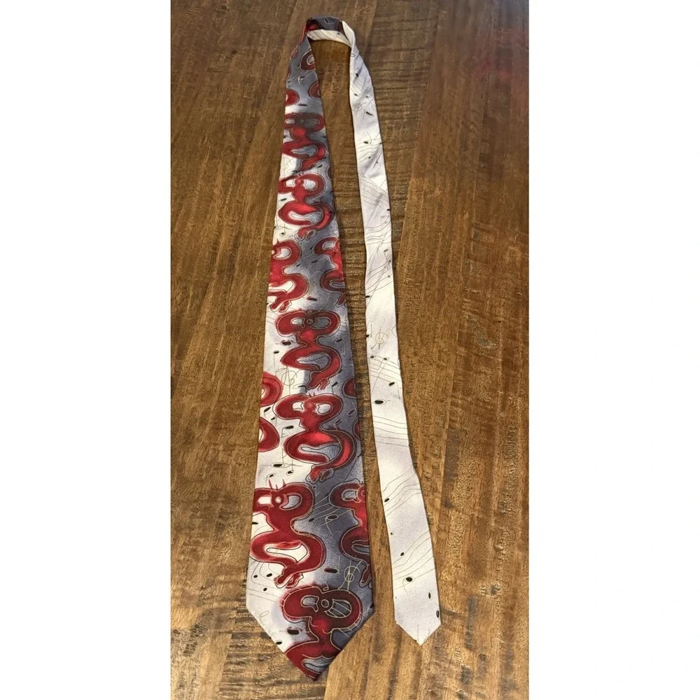 Grace Newburger Jazz Fest Silk Necktie Hand Finished Music Notes Watercolor